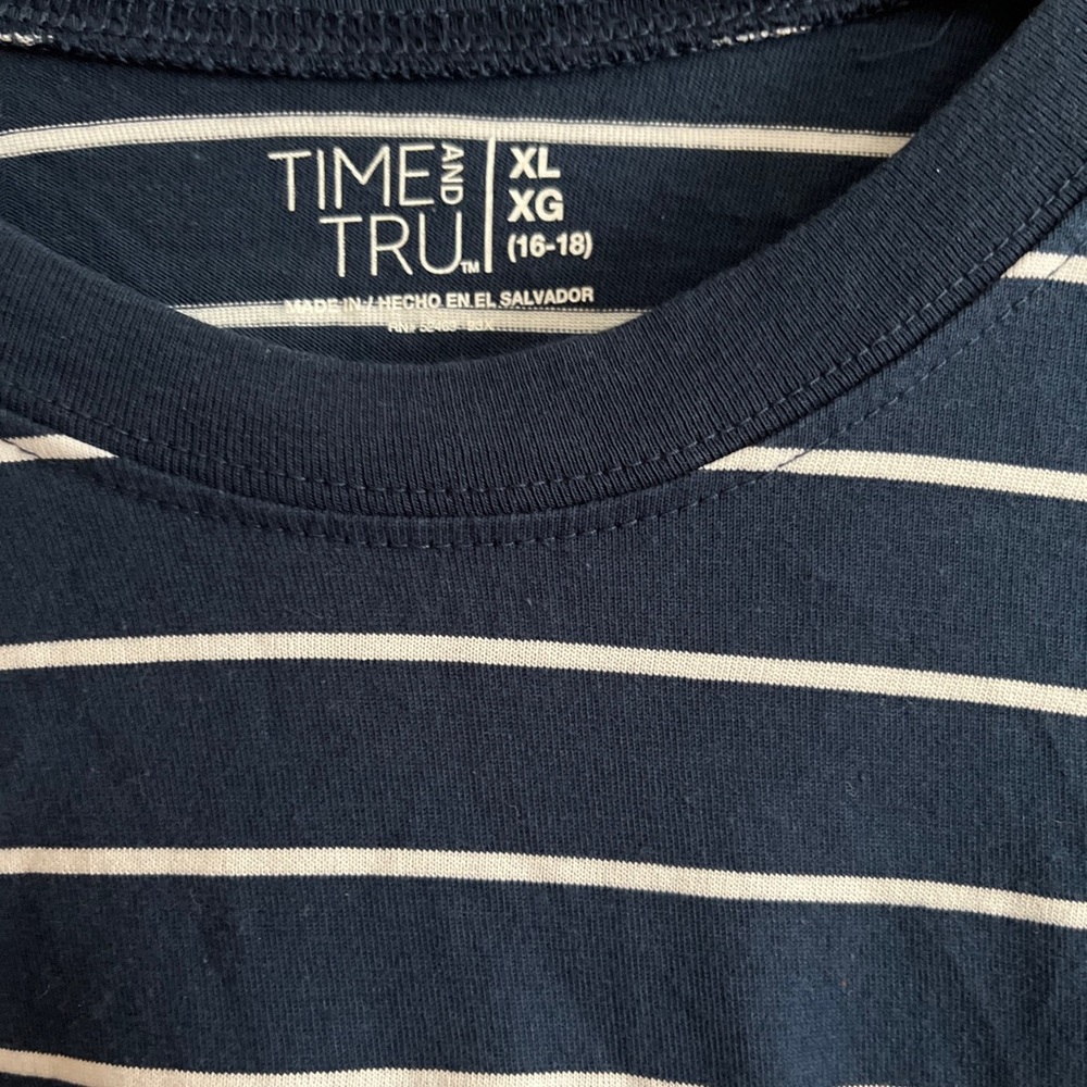 Time and Tru navy with white strips pocket t shirt